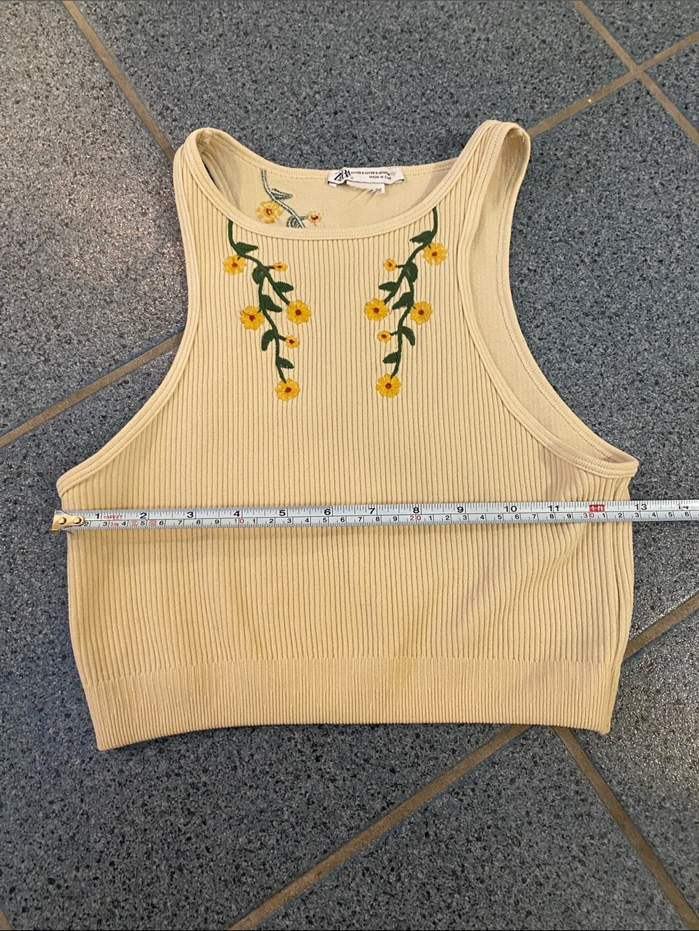 ZARA Crop Top ribbed racerback yellow / yellow flower embroidery / XS - S - Picture 7 of 10